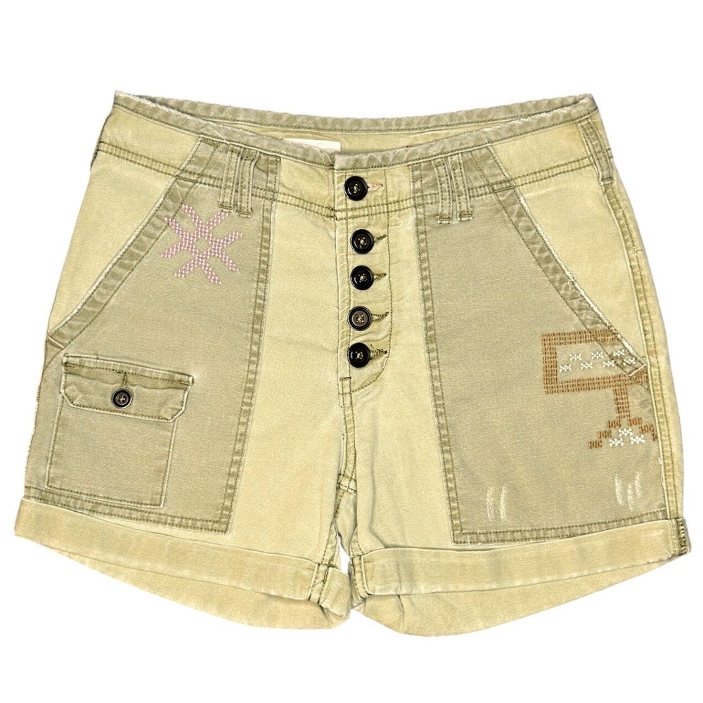 Anthropologie Pilcro Wanderer Olive Utility Shorts 27 Button Fly Cargo